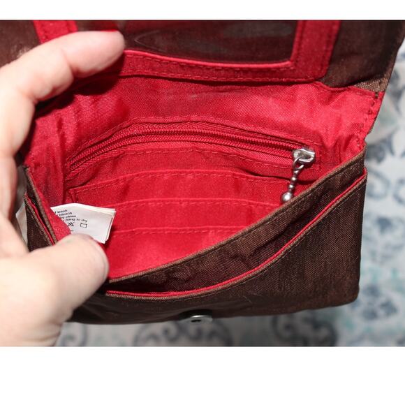 Baggallini Brown/Red Nylon Small Crossbody‎ Bag Flap Clutch Wallet - Picture 7 of 8